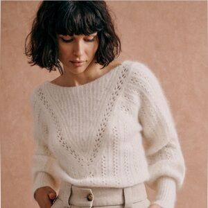 Sezane Cream Knit Scoop Neck Sweater